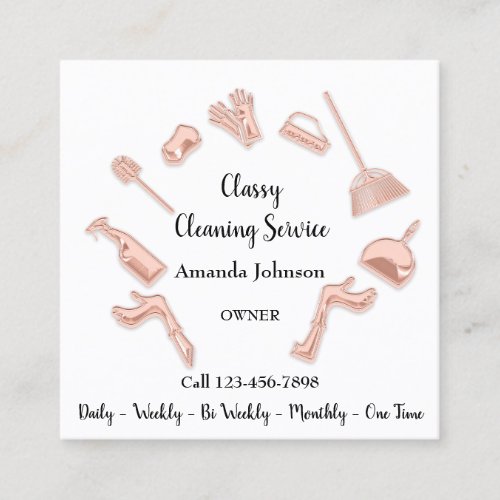 Classy Cleaning Service House Logo Maid Glam Rose Square Business Card