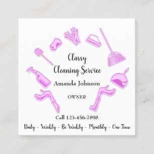 Classy Cleaning Service House Logo Maid Glam White Square Business Card