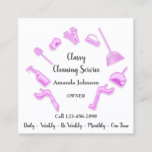 Classy Cleaning Service House Logo Maid Glam White Square Business Card