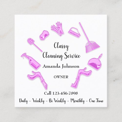 Classy Cleaning Service House Logo Maid Pink White Square Business Card