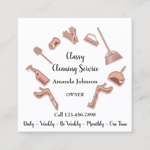 Classy Cleaning Service House Logo Maid Skin Rose Square Business Card