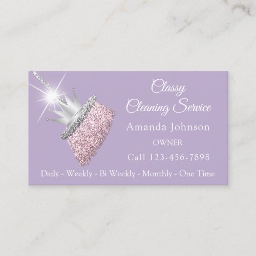 Classy Cleaning Service Maid Broom Crown Purple  Business Card
