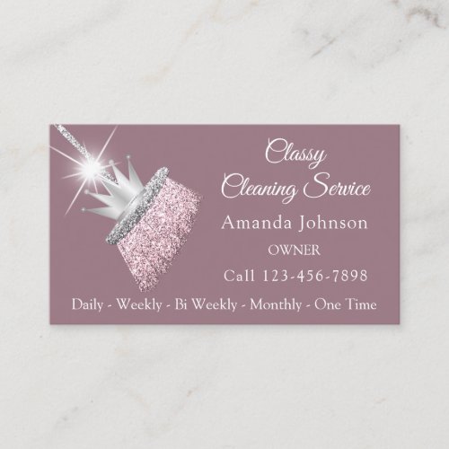 Classy Cleaning Service Maid Broom Crown Rose  Business Card