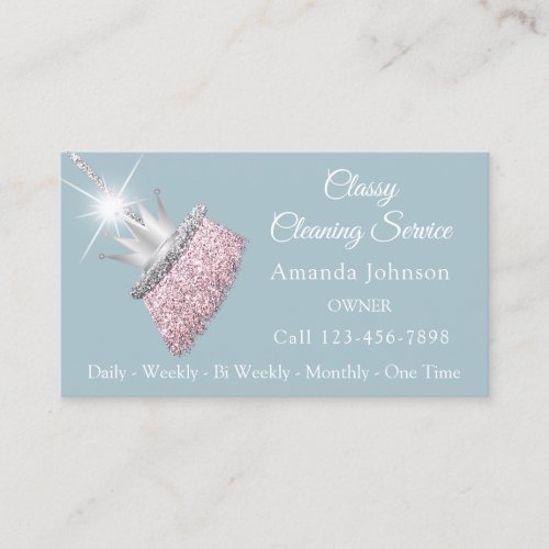 Classy Cleaning Service Maid Broom Crown  Silver Business Card