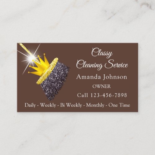 Classy Cleaning Service Maid Brown Gold Crown  Business Card
