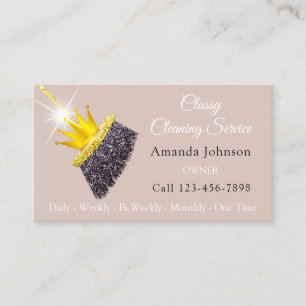 Classy Cleaning Service Maid Glitter Gold Crown Business Card