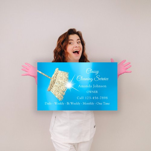 Classy Cleaning Service Maid Gold Blue Ocean Business Card