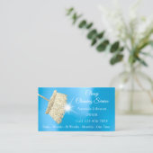 Classy Cleaning Service Maid Gold Blue Ocean Business Card (Standing Front)