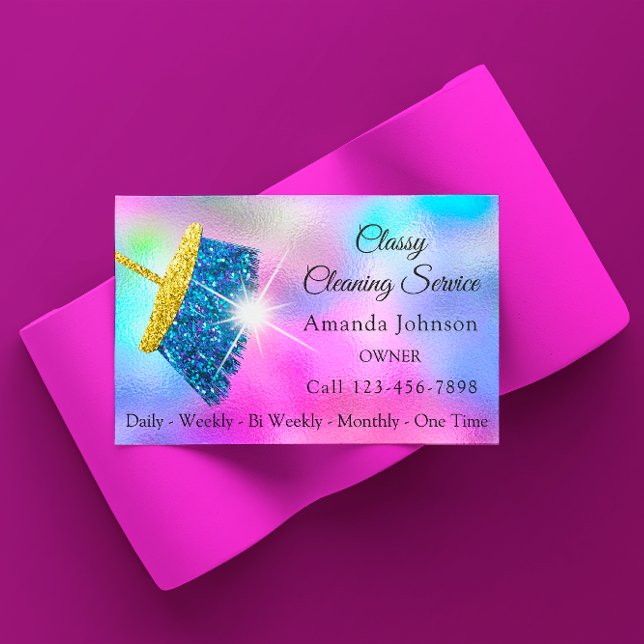 Classy Cleaning Service Maid Gold Blue Ocean Pink Business Card (Classy Cleaning Service Maid Gold Blue Ocean Pink Business Card)