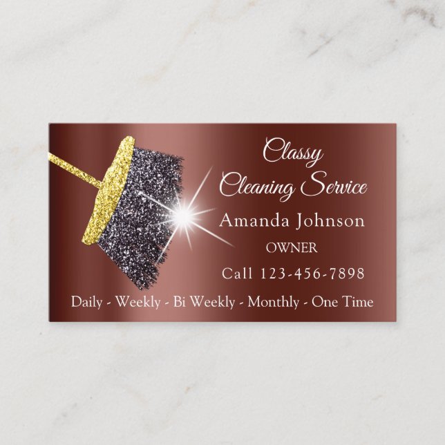Classy Cleaning Service Maid Gold Brown Rose Business Card (Front)