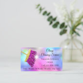 Classy Cleaning Service Maid Gold Fuchsia BluePink Business Card (Standing Front)