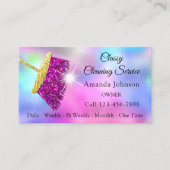 Classy Cleaning Service Maid Gold Fuchsia BluePink Business Card (Front)