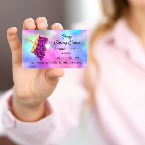 Classy Cleaning Service Maid Gold Fuchsia BluePink Business Card