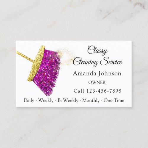 Classy Cleaning Service Maid Gold Fuchsia Pink Business Card