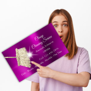 Classy Cleaning Service Maid Gold Fuchsia Pink Business Card