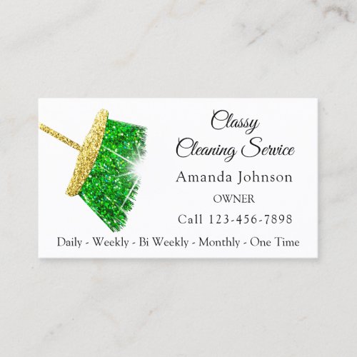 Classy Cleaning Service Maid Gold  Green Sparkly Business Card
