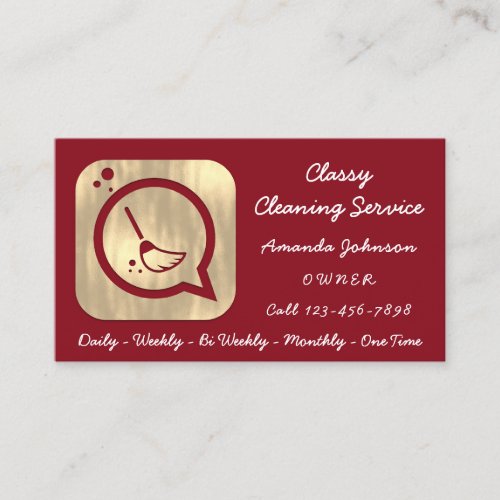 Classy Cleaning Service Maid Gold Groom Burgundy Business Card