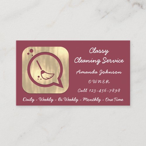Classy Cleaning Service Maid Gold Groom Logo Blush Business Card