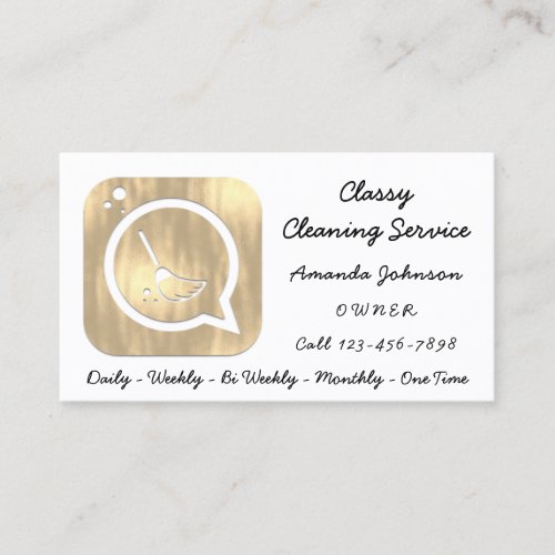 Classy Cleaning Service Maid Gold Groom Logo Business Card