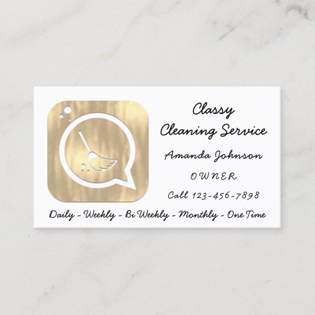Classy Cleaning Service Maid Gold Groom Logo Business Card (Front)