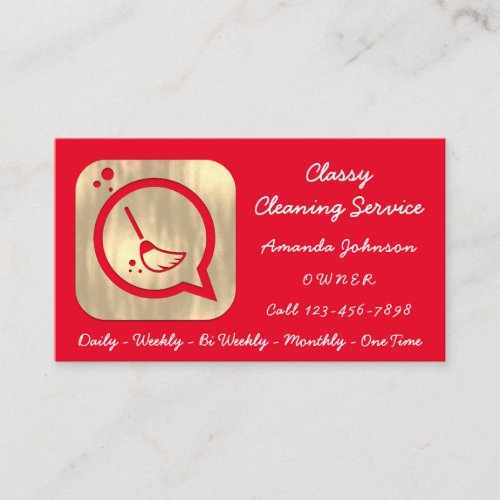 Classy Cleaning Service Maid Gold Groom Logo Red Business Card