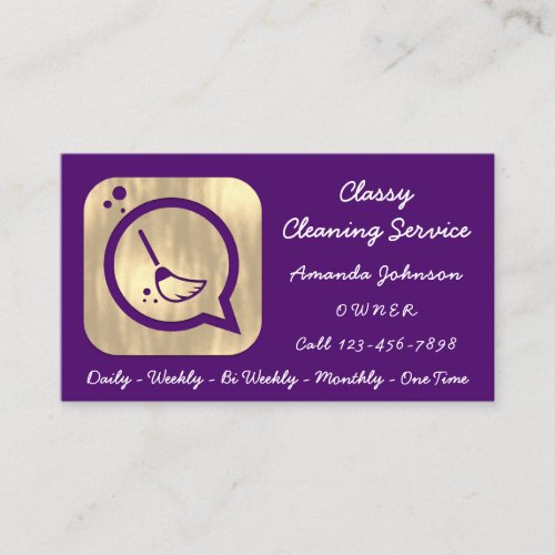 Classy Cleaning Service Maid Gold Groom LogoPurple Business Card