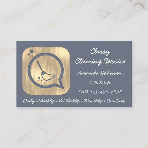 Classy Cleaning Service Maid Gold Groom Smoky Gray Business Card