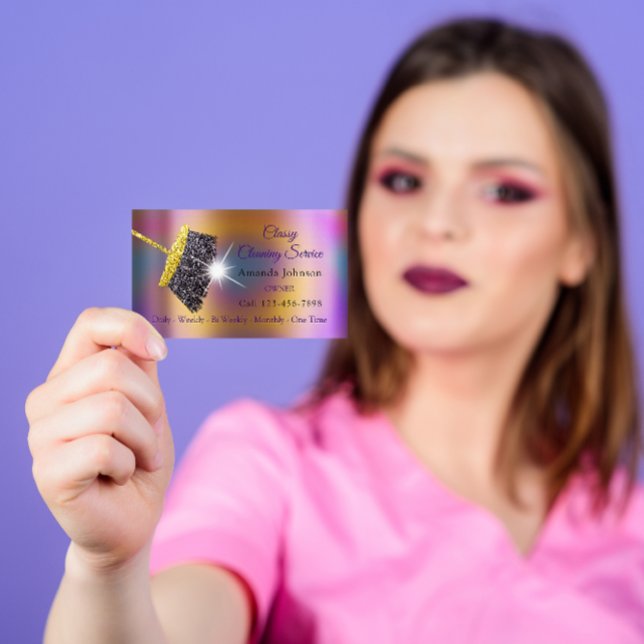 Classy Cleaning Service Maid Gold Silver Holograph Business Card (Creator Uploaded)