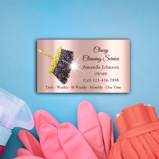 Customizable Classy Cleaning Service Maid Gold Silver Rose Business Card