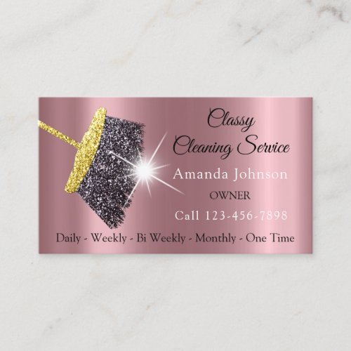 Classy Cleaning Service Maid Gray Silver Rose Business Card