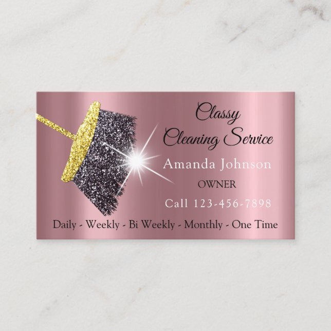 Classy Cleaning Service Maid Gray Silver Rose Business Card (Front)