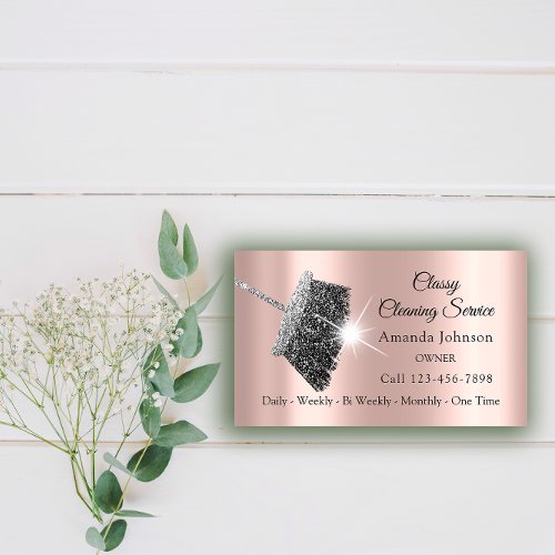 Classy Cleaning Service Maid Gray Silver Rose Business Card