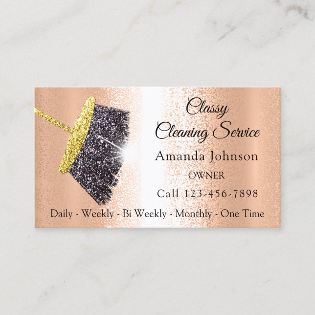 Classy Cleaning Service Maid Gray Silver Rose Gold Business Card (Front)