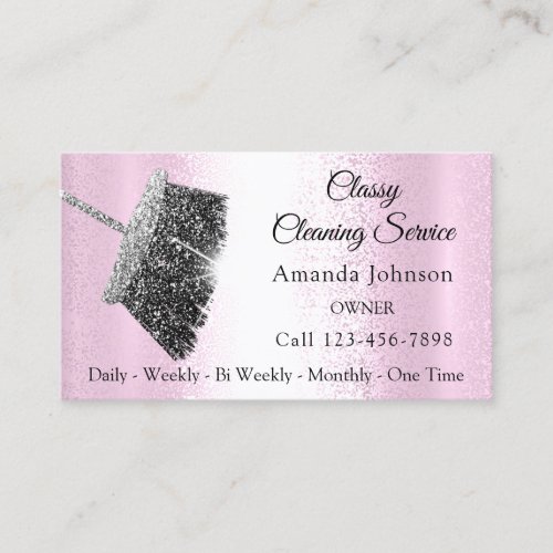Classy Cleaning Service Maid Gray Silver Rose Pink Business Card