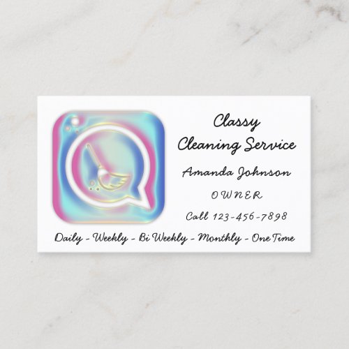 Classy Cleaning Service Maid Holograph Groom Logo  Business Card