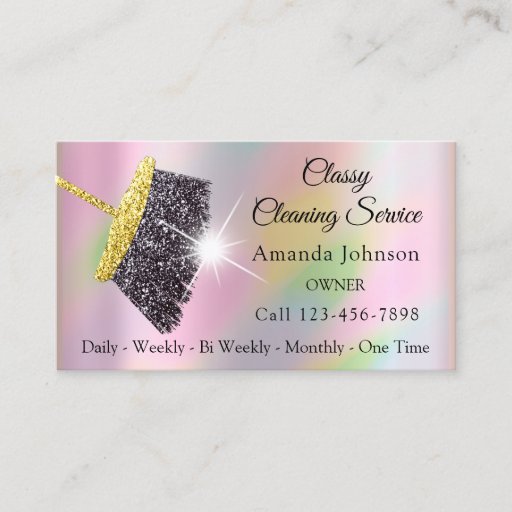 Customizable Classy Cleaning Service Maid Holographic Rose Business Card