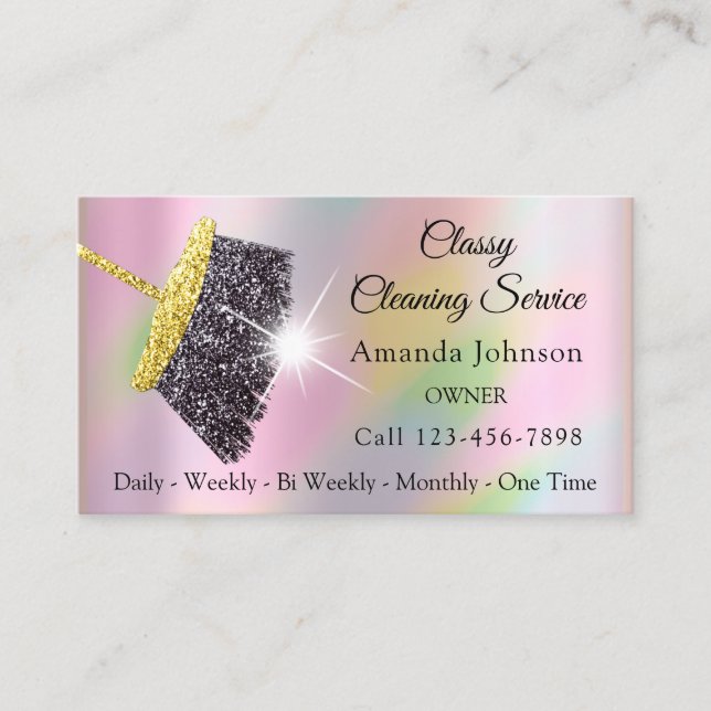 Classy Cleaning Service Maid Holographic Rose Business Card (Front)