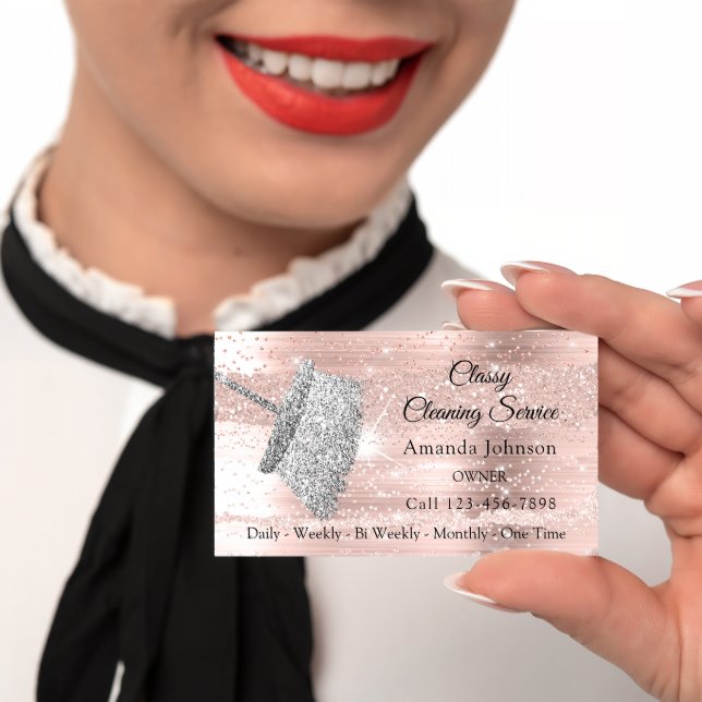 Classy Cleaning Service Maid House Silver Rose Business Card