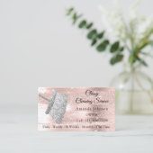 Classy Cleaning Service Maid House Silver Rose Business Card (Standing Front)