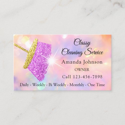 Classy Cleaning Service Maid Pink Holograph Business Card