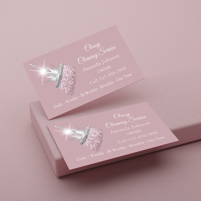 Classy Cleaning Service Maid Rose Broom Crown  Business Card (Creator Uploaded)