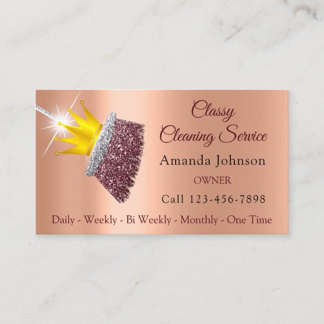 Classy Cleaning Service Maid Rose Crown Peach  Business Card (Front)