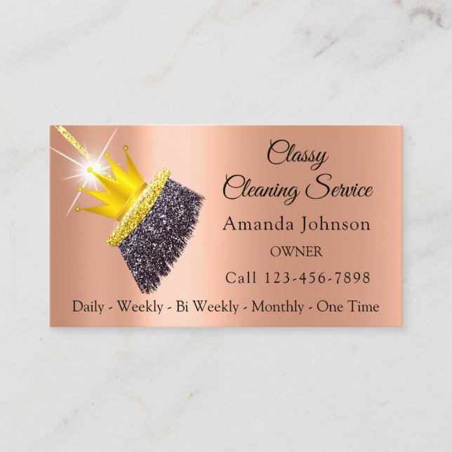 Classy Cleaning Service Maid Rose Gold Crown Business Card (Front)