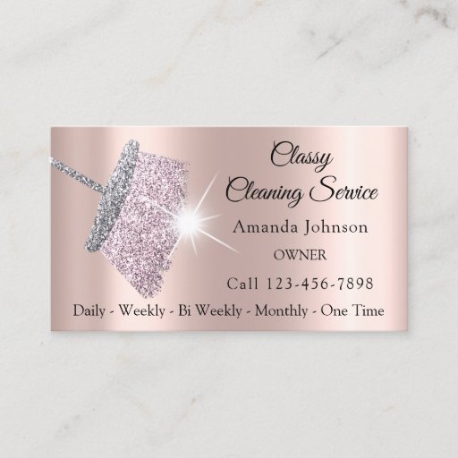 Customizable Classy Cleaning Service Maid Rose Silver Blush Business Card