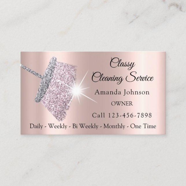 Classy Cleaning Service Maid Rose Silver Blush Business Card (Front)