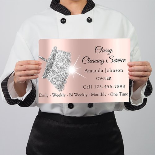 Classy Cleaning Service Maid Rose Silver Gray Business Card