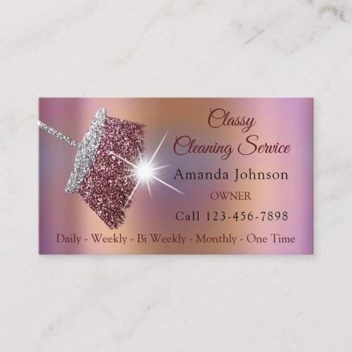 Classy Cleaning Service Maid Rose Silver Holograph Business Card