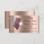 Classy Cleaning Service Maid Rose Silver Maroon Business Card (Front/Back)