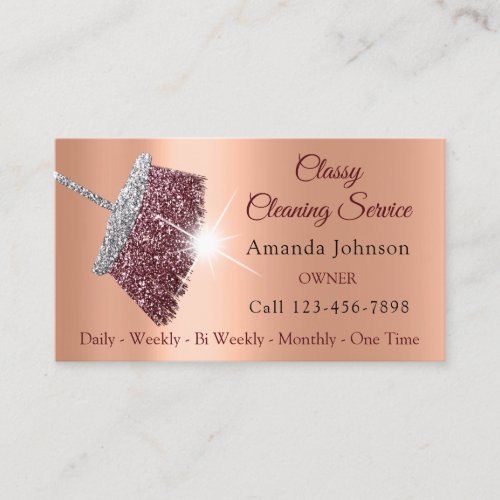 Classy Cleaning Service Maid Rose Silver Peach Business Card