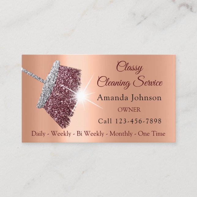 Classy Cleaning Service Maid Rose Silver Peach Business Card (Front)